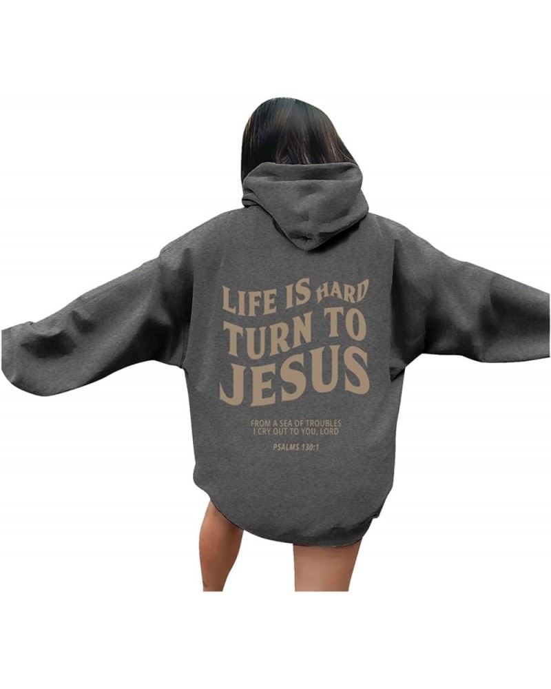 Girls' Fashion Hoodies & Sweatshirts Life Is Hard Turn To Jesus Shape Print Pullover With Pocket Drop Shoulder Fall Fashion D...