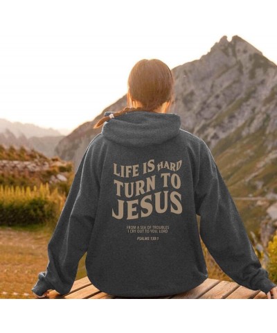 Girls' Fashion Hoodies & Sweatshirts Life Is Hard Turn To Jesus Shape Print Pullover With Pocket Drop Shoulder Fall Fashion D...