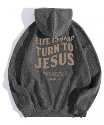 Girls' Fashion Hoodies & Sweatshirts Life Is Hard Turn To Jesus Shape Print Pullover With Pocket Drop Shoulder Fall Fashion D...