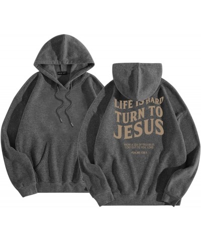 Girls' Fashion Hoodies & Sweatshirts Life Is Hard Turn To Jesus Shape Print Pullover With Pocket Drop Shoulder Fall Fashion D...