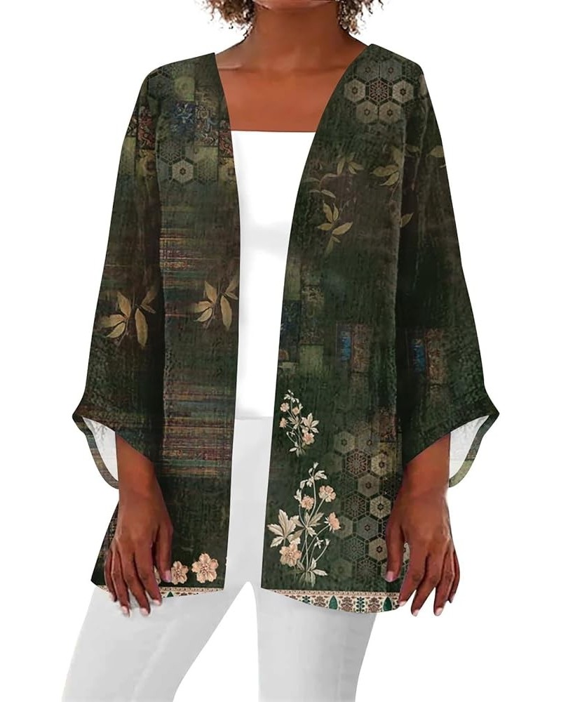 Women's 3/4 Sleeve Open Front Cardigans Kimono Lightweight Soft Loose Draped Coat Outerwear Summer Beach Cover Ups J Dark Gre...