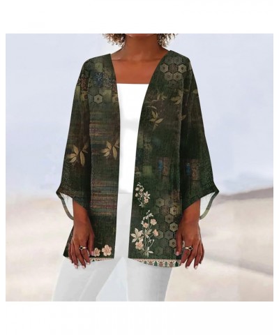 Women's 3/4 Sleeve Open Front Cardigans Kimono Lightweight Soft Loose Draped Coat Outerwear Summer Beach Cover Ups J Dark Gre...