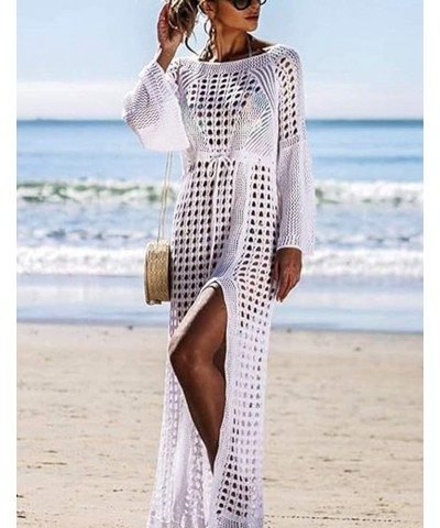 Women's Bikini Swimsuits Two Piece Crochet Fishnet Bra Top Maxi Skirt Cover Up Set Beach Outfits 9991-0 White $16.66 Swimsuits