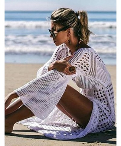 Women's Bikini Swimsuits Two Piece Crochet Fishnet Bra Top Maxi Skirt Cover Up Set Beach Outfits 9991-0 White $16.66 Swimsuits