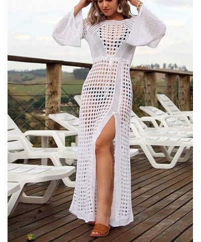 Women's Bikini Swimsuits Two Piece Crochet Fishnet Bra Top Maxi Skirt Cover Up Set Beach Outfits 9991-0 White $16.66 Swimsuits