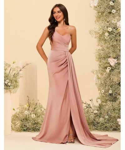 One Shoulder Bridesmaid Dresses Long for Women 2024 Side Slit Satin Mermaid Formal Prom Dresses SYYS393 White $33.05 Dresses