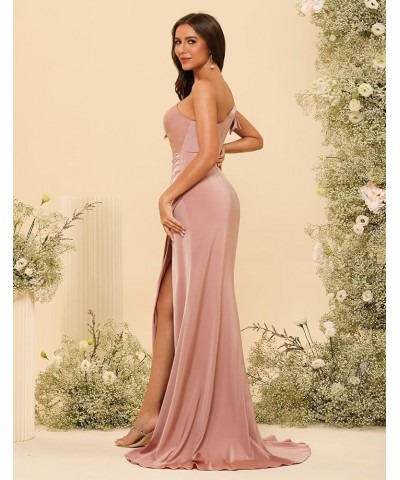 One Shoulder Bridesmaid Dresses Long for Women 2024 Side Slit Satin Mermaid Formal Prom Dresses SYYS393 White $33.05 Dresses