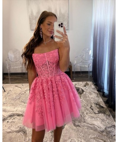 Women's Strapless Homecoming Dresses Short A-Line Lace Appliques Tulle Open Back Formal Cocktail Gown Lavender $38.00 Dresses