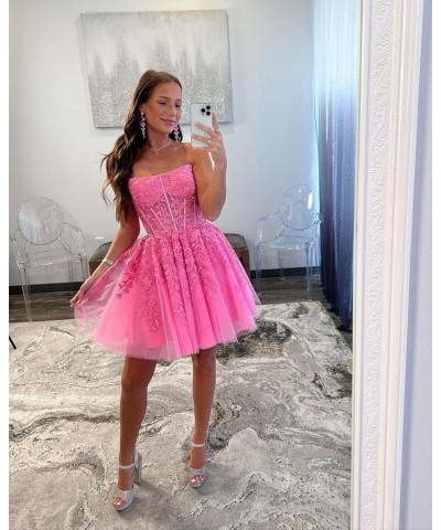 Women's Strapless Homecoming Dresses Short A-Line Lace Appliques Tulle Open Back Formal Cocktail Gown Lavender $38.00 Dresses