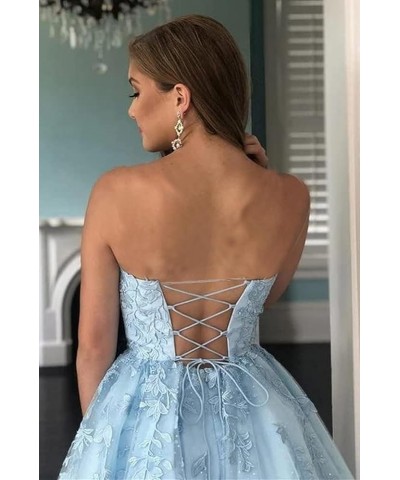 Women's Strapless Homecoming Dresses Short A-Line Lace Appliques Tulle Open Back Formal Cocktail Gown Lavender $38.00 Dresses