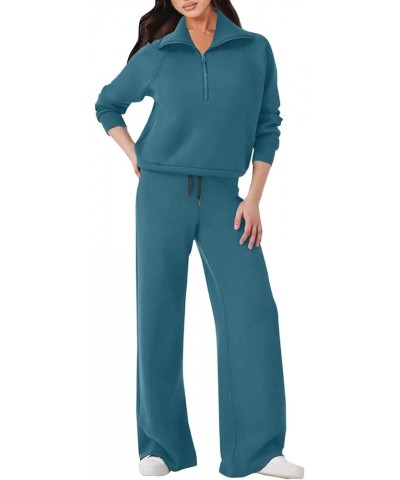 Womens Two Piece Outfits Long Sleeve Plus Size Tops Sweatshirt With High Waisted Sweatpants Lounge Sets Sweatsuit 4a-dark Blu...