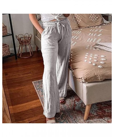 Women's Trousers Solid Color Frenulum Pocket Leisure Time Cotton and Hemp Trousers Pants Summer Gray $9.52 Pants