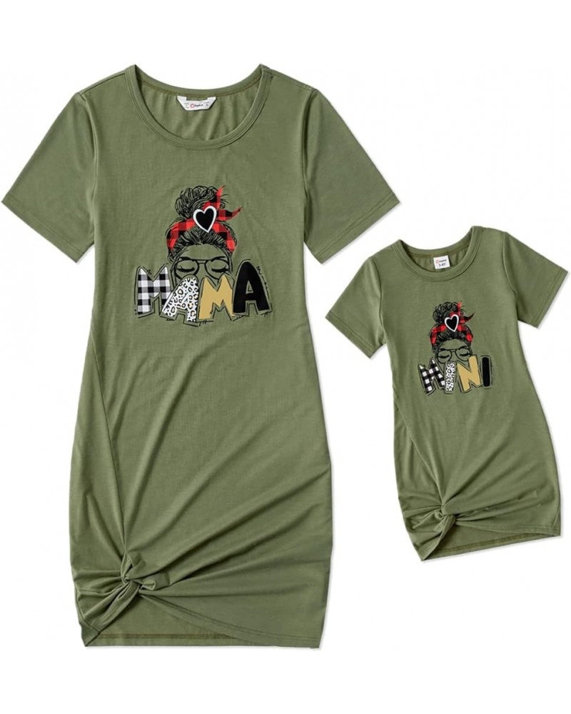 Mommy and Me Matching Dresses Crewneck Rompers Short-sleeve Casual T-Shirt Dress for Women and Girls Girls Army Green $9.60 D...