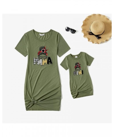 Mommy and Me Matching Dresses Crewneck Rompers Short-sleeve Casual T-Shirt Dress for Women and Girls Girls Army Green $9.60 D...