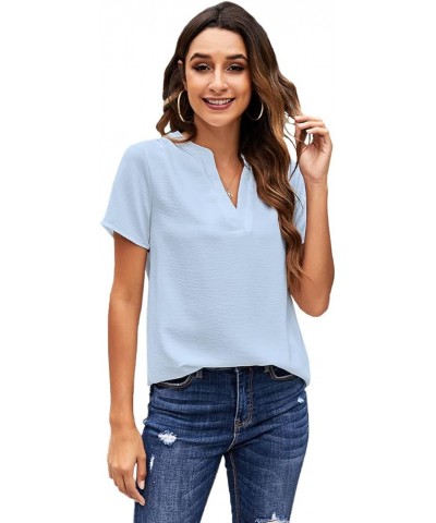 Womens Tops Dressy Casual Split V Neck Chiffon Blouses for Women Short Sleeve Summer Shirts Light Blue $14.49 Blouses