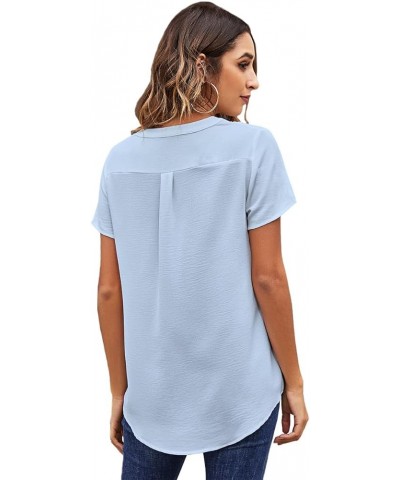 Womens Tops Dressy Casual Split V Neck Chiffon Blouses for Women Short Sleeve Summer Shirts Light Blue $14.49 Blouses