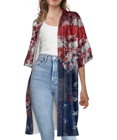 Womens Short Sleeves Cardigan Loose Swimsuit Cover Up Thin Coat Cape Kimono Cardigan S-4XL American Flag $18.59 Sweaters