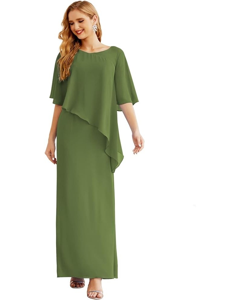 Chiffon Long Plus Size Mother of The Bride Dresses Formal Prom Gown Ruffle Cape Martini Olive $46.06 Dresses