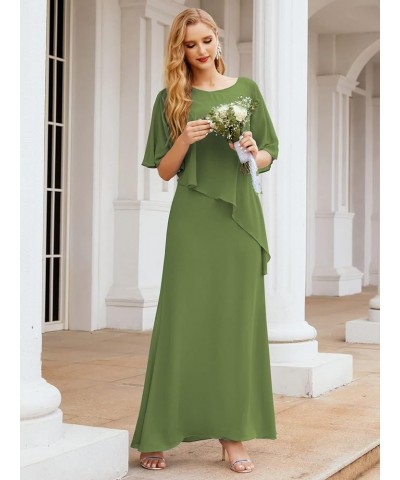 Chiffon Long Plus Size Mother of The Bride Dresses Formal Prom Gown Ruffle Cape Martini Olive $46.06 Dresses