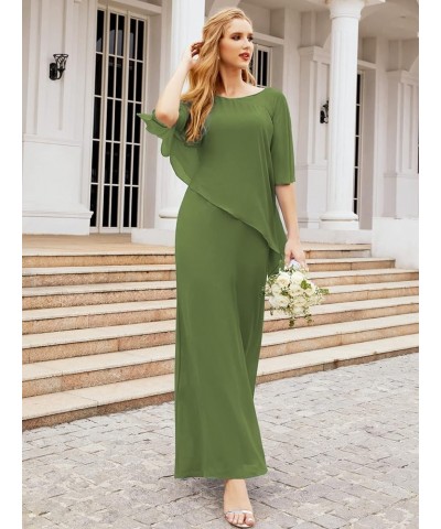 Chiffon Long Plus Size Mother of The Bride Dresses Formal Prom Gown Ruffle Cape Martini Olive $46.06 Dresses