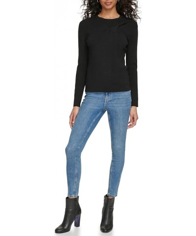 Women's Twist Neck Long Sleeve Sweater Black $19.04 Sweaters