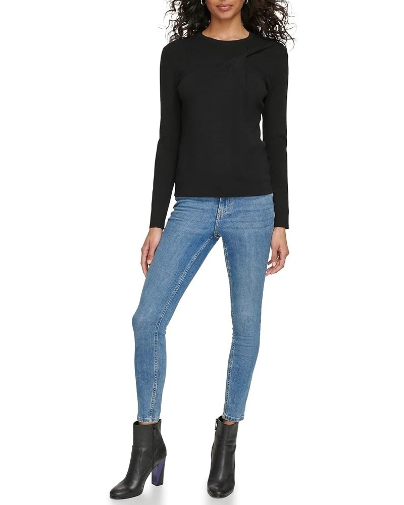 Women's Twist Neck Long Sleeve Sweater Black $19.04 Sweaters