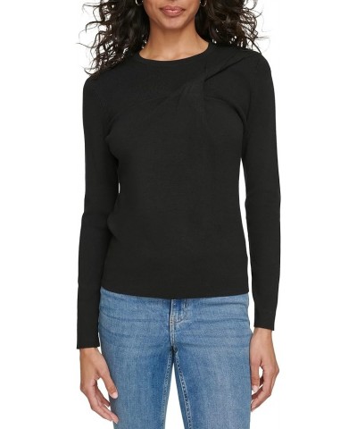 Women's Twist Neck Long Sleeve Sweater Black $19.04 Sweaters