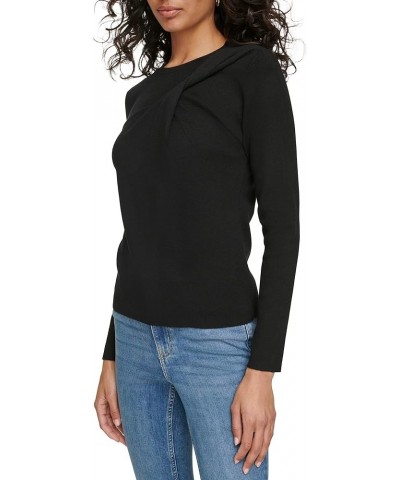 Women's Twist Neck Long Sleeve Sweater Black $19.04 Sweaters