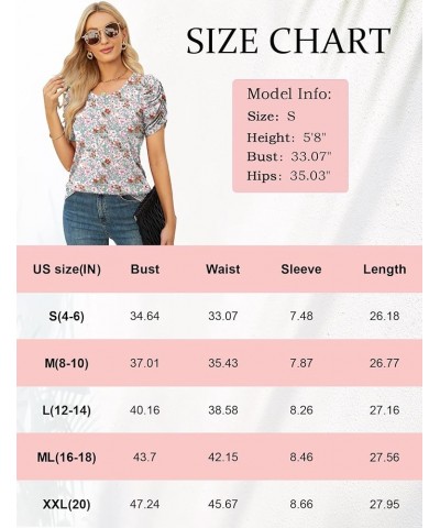 Women's Summer Short Puff Sleeve Tops Crewneck Floral Casual Blouses Ladies Work Shirts Dressy S-XXL Short Sleeve-green Flora...