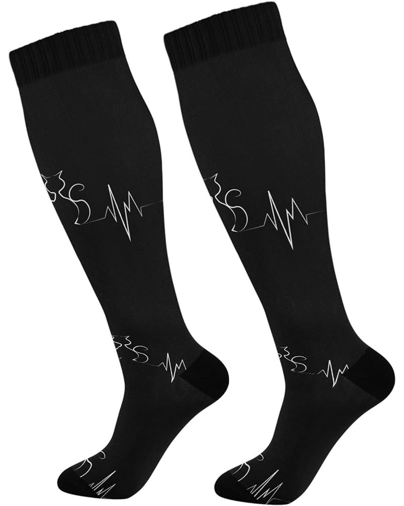 Pink Hearts Compression Socks for Women and Men Circulation Cardiogram Long Socks for Athletic Running 2 1 Cat $9.17 Activewear