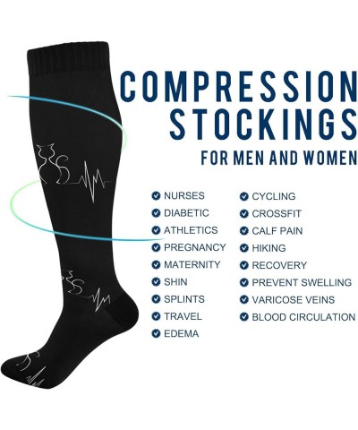 Pink Hearts Compression Socks for Women and Men Circulation Cardiogram Long Socks for Athletic Running 2 1 Cat $9.17 Activewear