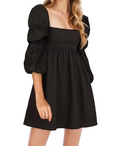 Womens Short Dress Square Neck Puff Long Sleeve A-Line Casual Dress Mini Dresses Black $15.19 Dresses