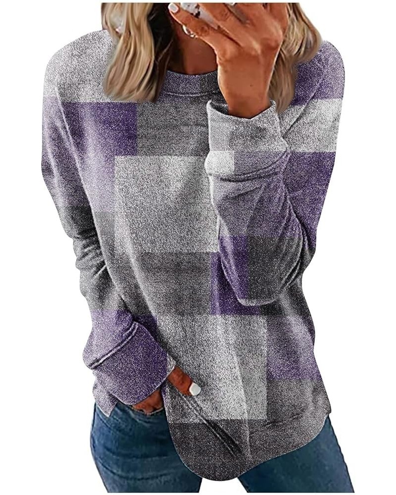 Womens Casual Sweatshirts Fall Long Sleeve Vintage Pullover Crew Neck Loose Tunic Blouse Giong Out Tops 01-light Purple $9.28...