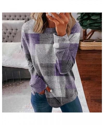 Womens Casual Sweatshirts Fall Long Sleeve Vintage Pullover Crew Neck Loose Tunic Blouse Giong Out Tops 01-light Purple $9.28...