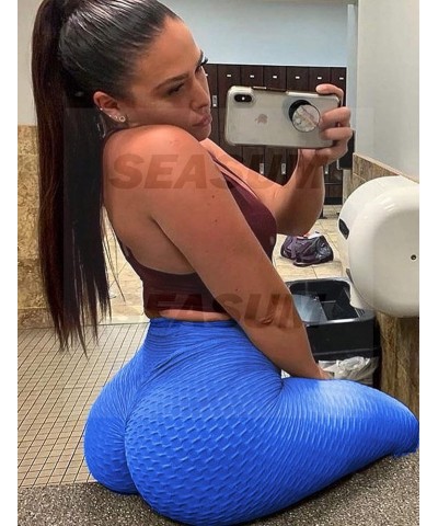 Women's High Waist Yoga Pants Tummy Control Slimming Booty Leggings Workout Running Butt Lift Tights B-capris Blue $14.74 Leg...