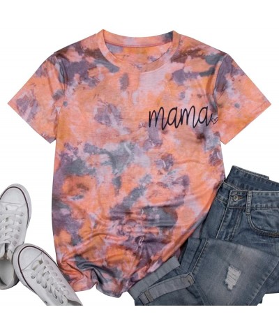 Tie Dye Shirt Women Mom Life Tshirts Mama Letter Printed Clothes Casual Short Sleeve Tees Tops Orange $13.50 T-Shirts