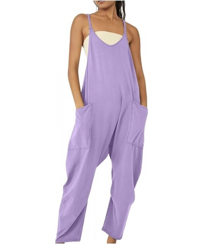 Womens Casual Jumpsuits Onesie Dupes Spaghetti Strap Loose Fit Romper Overalls Summer Wide Leg Harem Pants w Pockets A3purple...