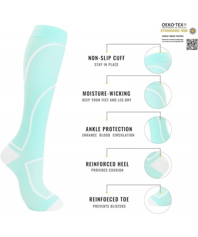 Compression Socks for Women Men Support Socks Knee High Nurses, Pregnancy, Running, Flying, Sports 04-8 Pairs-mint Green/Blue...