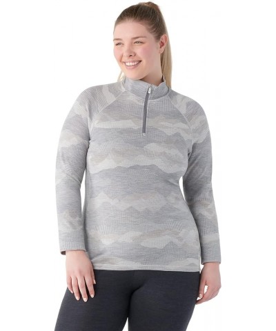 Women's Plus Size Classic Thermal Merino Wool Base Layer — Quarter Zip (Slim Fit) Light Gray Mountain Scape $44.75 Activewear