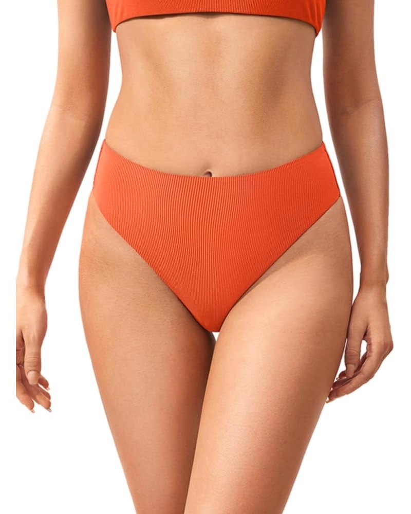 Women's High Waisted Bikini Bottoms High Cut Swimsuit Ribbed Bathing Suit Bottom Swim Briefs Sunstone $14.49 Swimsuits