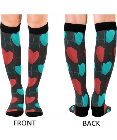 Heartbeat Symbol Compression Socks for Women and Men Circulation Black Long Socks for Athletic Running 2 1 Turquoise Hearts $...