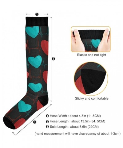 Heartbeat Symbol Compression Socks for Women and Men Circulation Black Long Socks for Athletic Running 2 1 Turquoise Hearts $...