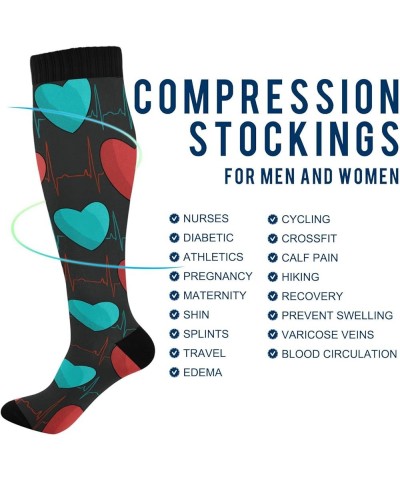 Heartbeat Symbol Compression Socks for Women and Men Circulation Black Long Socks for Athletic Running 2 1 Turquoise Hearts $...