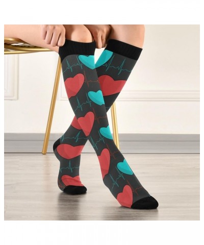 Heartbeat Symbol Compression Socks for Women and Men Circulation Black Long Socks for Athletic Running 2 1 Turquoise Hearts $...