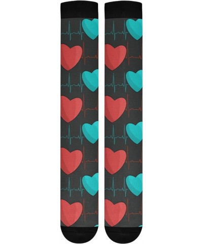 Heartbeat Symbol Compression Socks for Women and Men Circulation Black Long Socks for Athletic Running 2 1 Turquoise Hearts $...