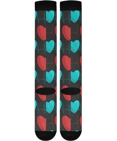 Heartbeat Symbol Compression Socks for Women and Men Circulation Black Long Socks for Athletic Running 2 1 Turquoise Hearts $...