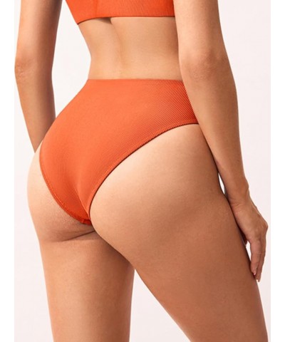 Women's High Waisted Bikini Bottoms High Cut Swimsuit Ribbed Bathing Suit Bottom Swim Briefs Sunstone $14.49 Swimsuits