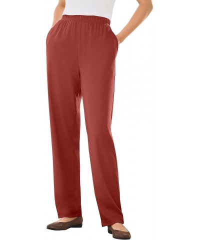 Plus Size 7-Day Knit Straight Leg Pant Stretch Elastic Waist Petite & Tall Red Ochre $18.19 Pants