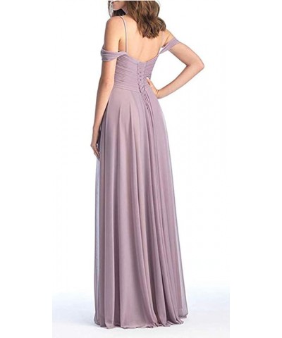 Women's A-Line Pleated Cold-Shoulder Chiffon Long Bridesmaid Dress Cinnamon Rose $32.48 Dresses