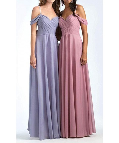 Women's A-Line Pleated Cold-Shoulder Chiffon Long Bridesmaid Dress Cinnamon Rose $32.48 Dresses